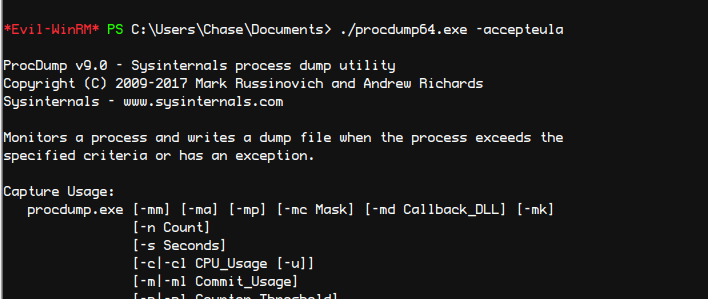 accepting rights of procdump