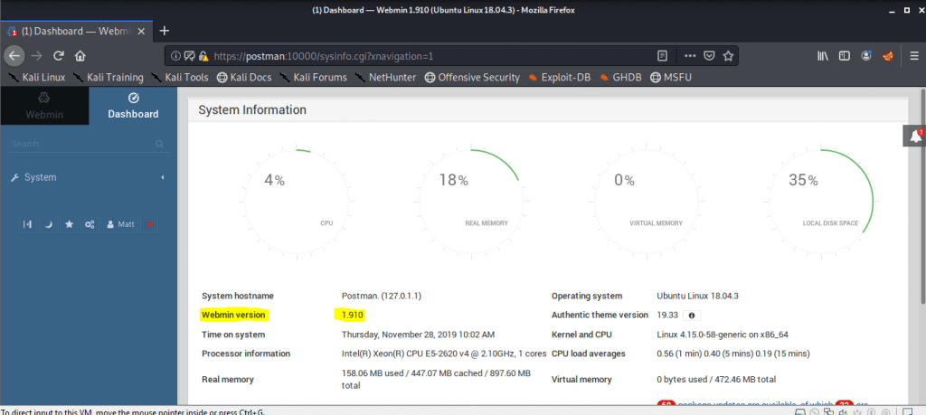 Postman Webmin hackthebox