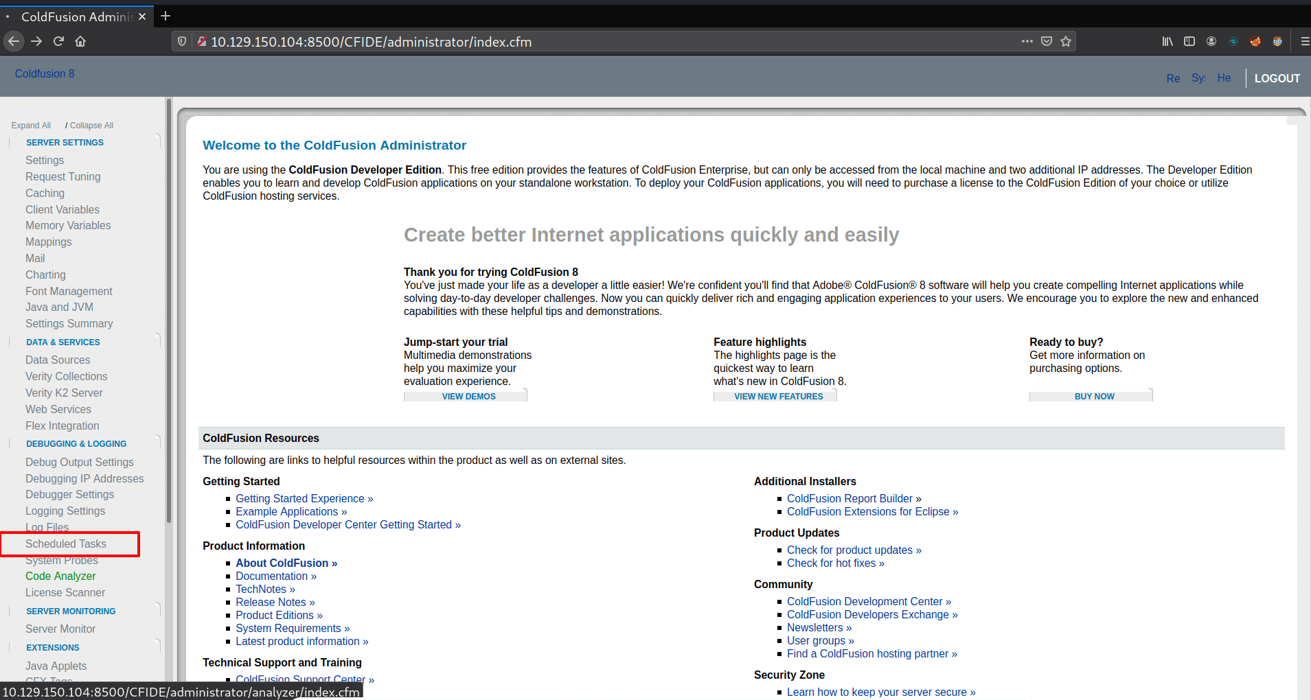 Arctic Writeup: Administrator account ColdFusion