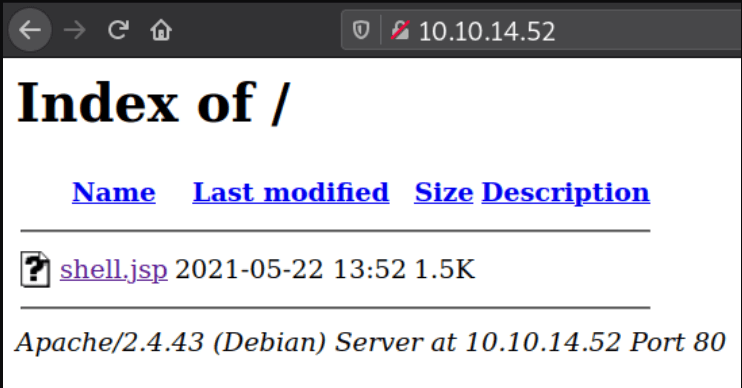 Arctic Writeup: shell.jsp hosted on localhost