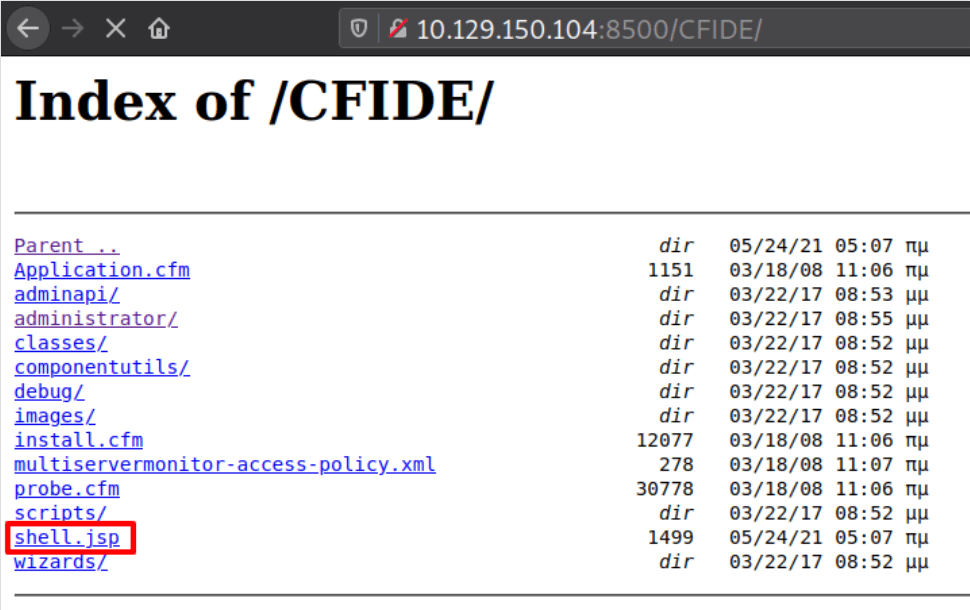 Arctic Writeup: shell.jsp uploaded on the box