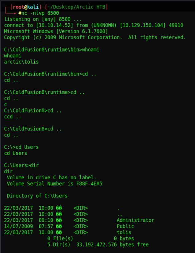 Arctic Writeup: reverse shell