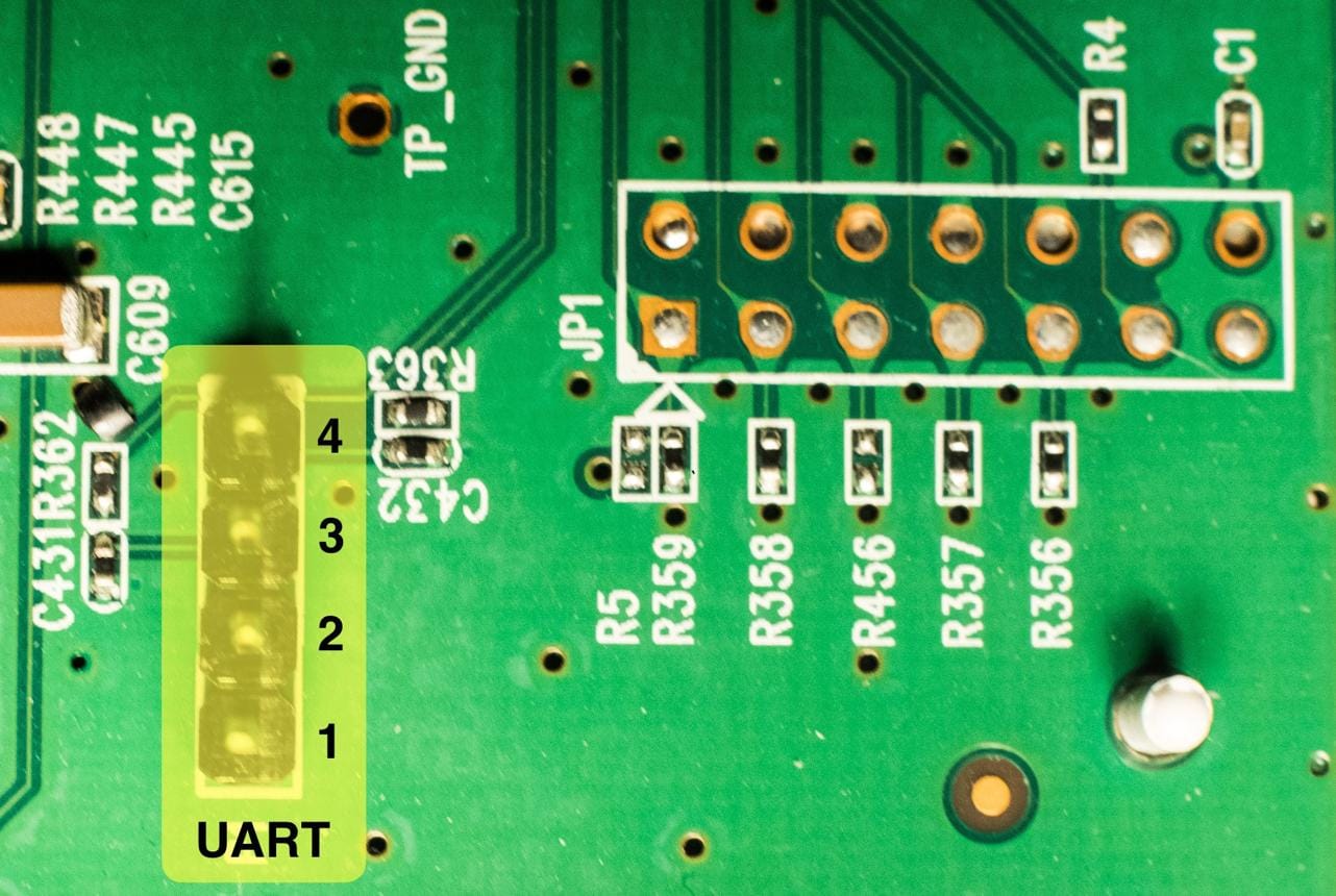 Reference with the UART pads numbered